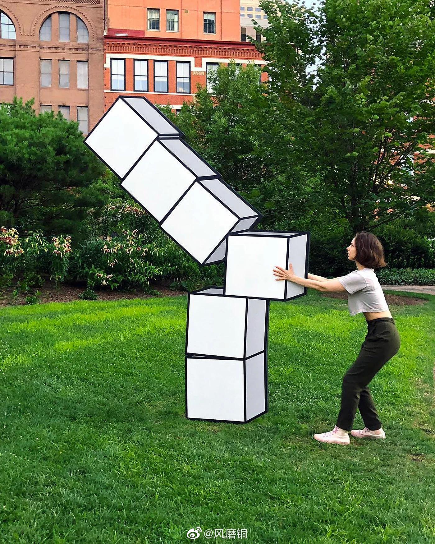 三维视错觉艺术家aakashnihalani用木材和金属制作壁挂式雕塑