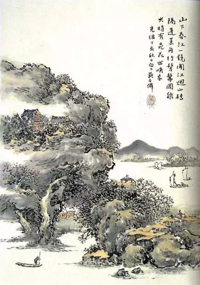 中国・上海・古寒山寺水墨画（掛軸）