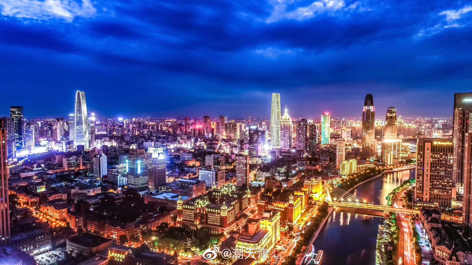 昨夜天津灯光璀璨