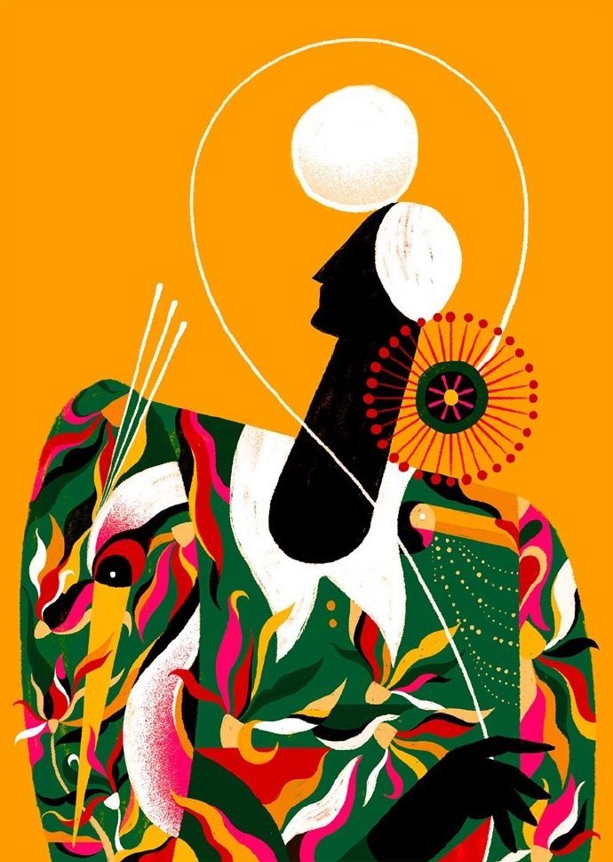 丰富的色彩和纹理的抽象人物巴西艺术家willian santiago的插画作品