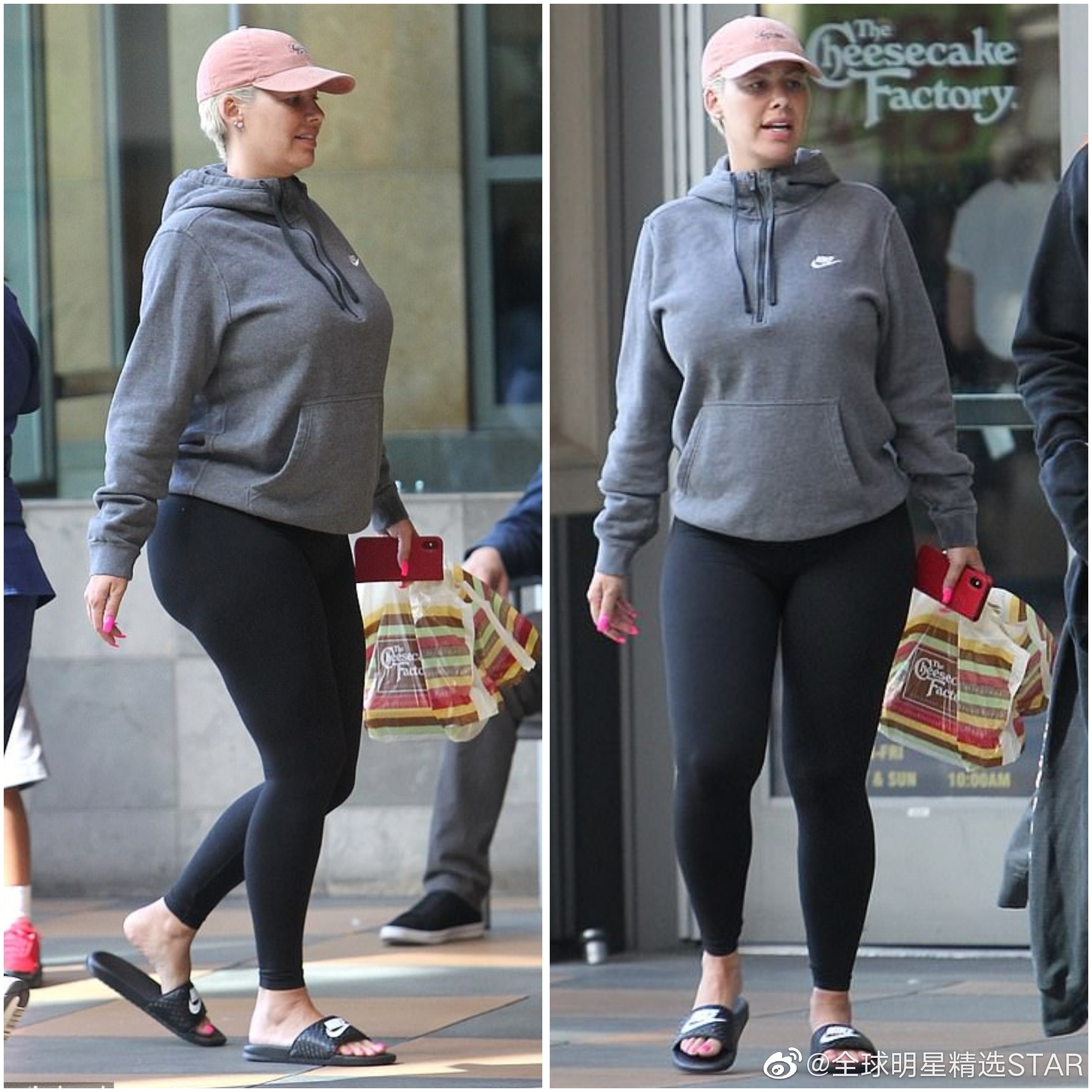 哈登前女友穿着耐克拖鞋出街怀孕在身身材日渐发福