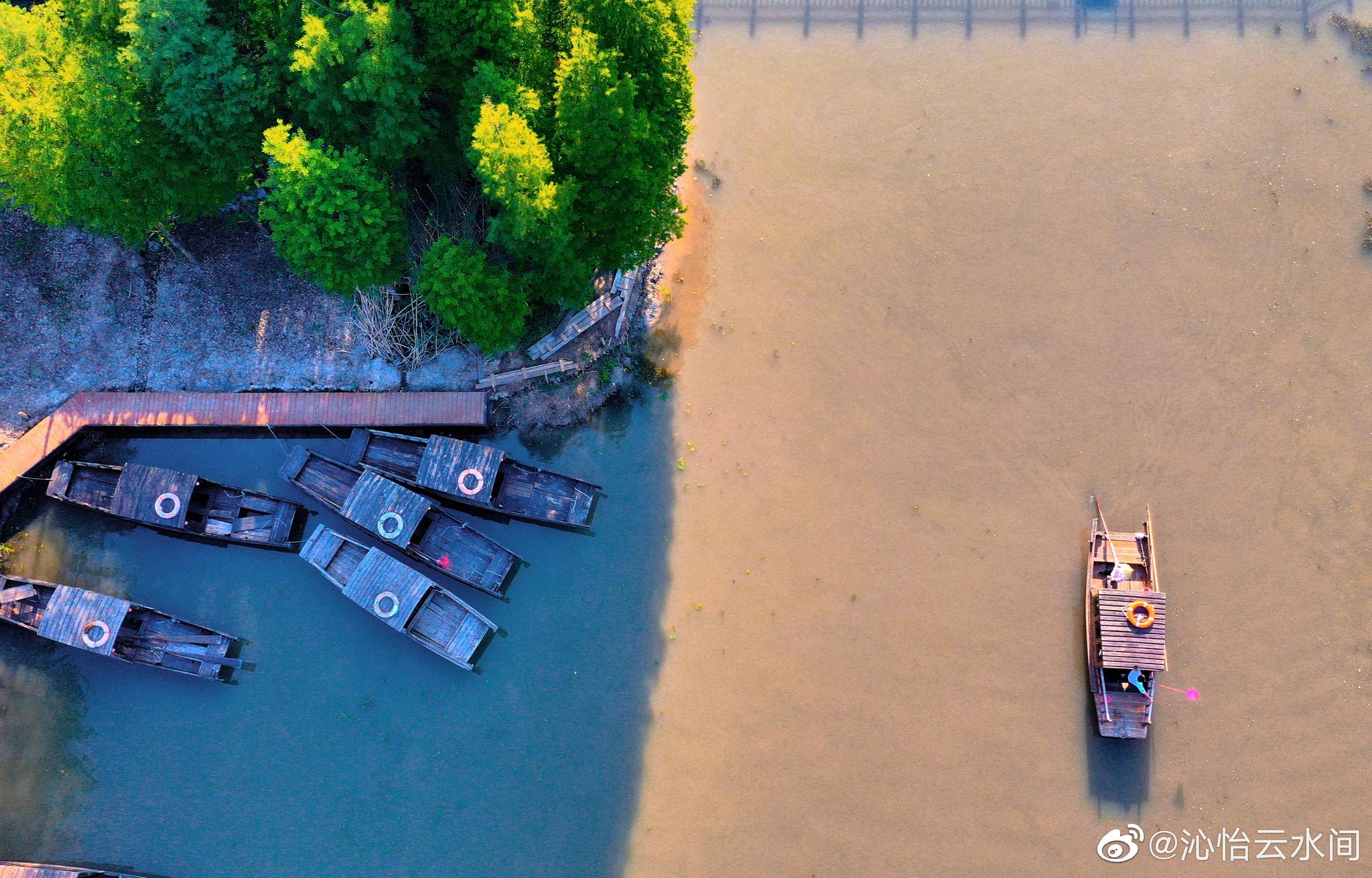 的溱湖,静美静谧,空气中有淡淡的幽香静浮,摇撸船咿咿呀呀划破水面的