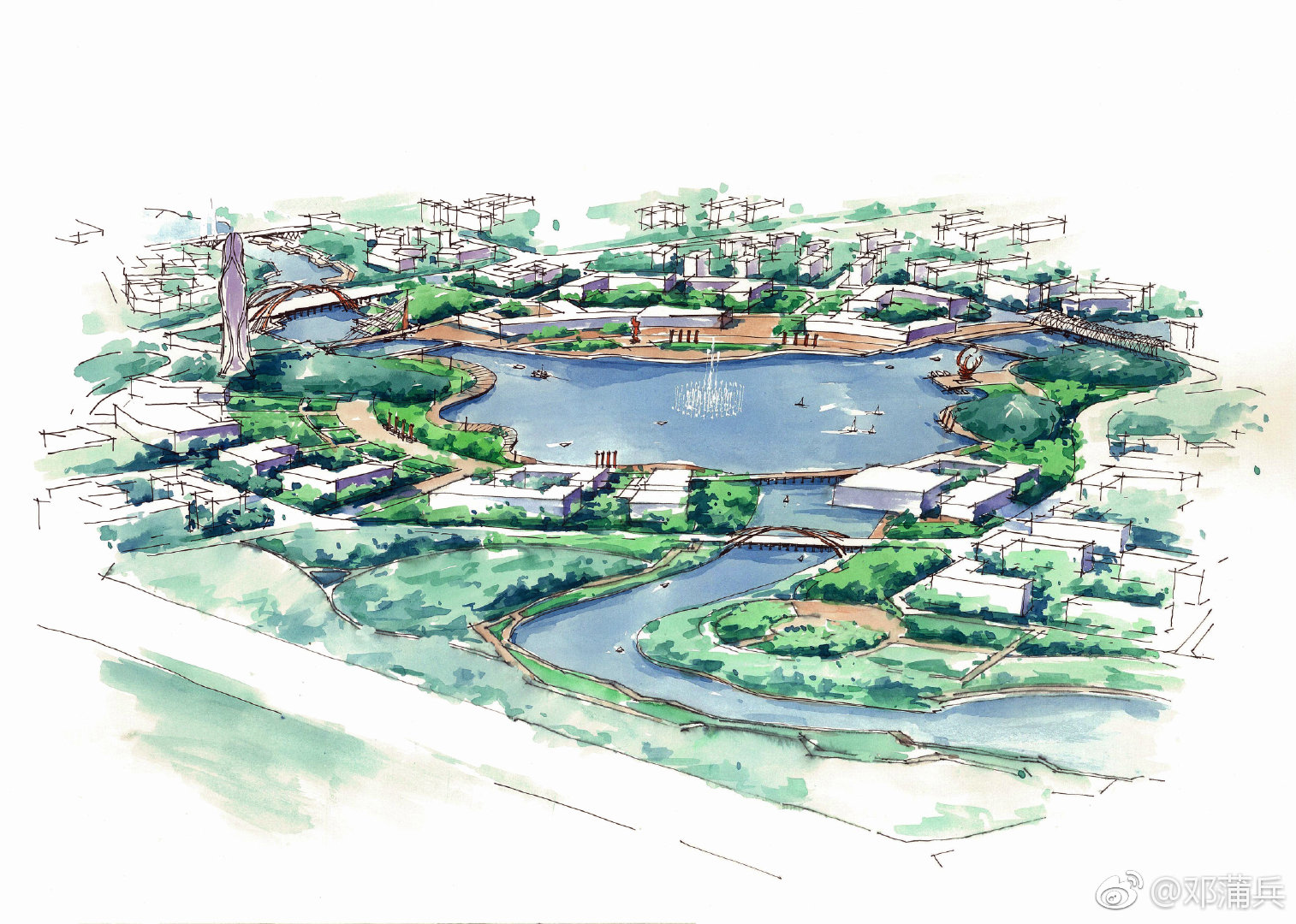 朋友汪士伦的一组景观规划设计手稿欣赏