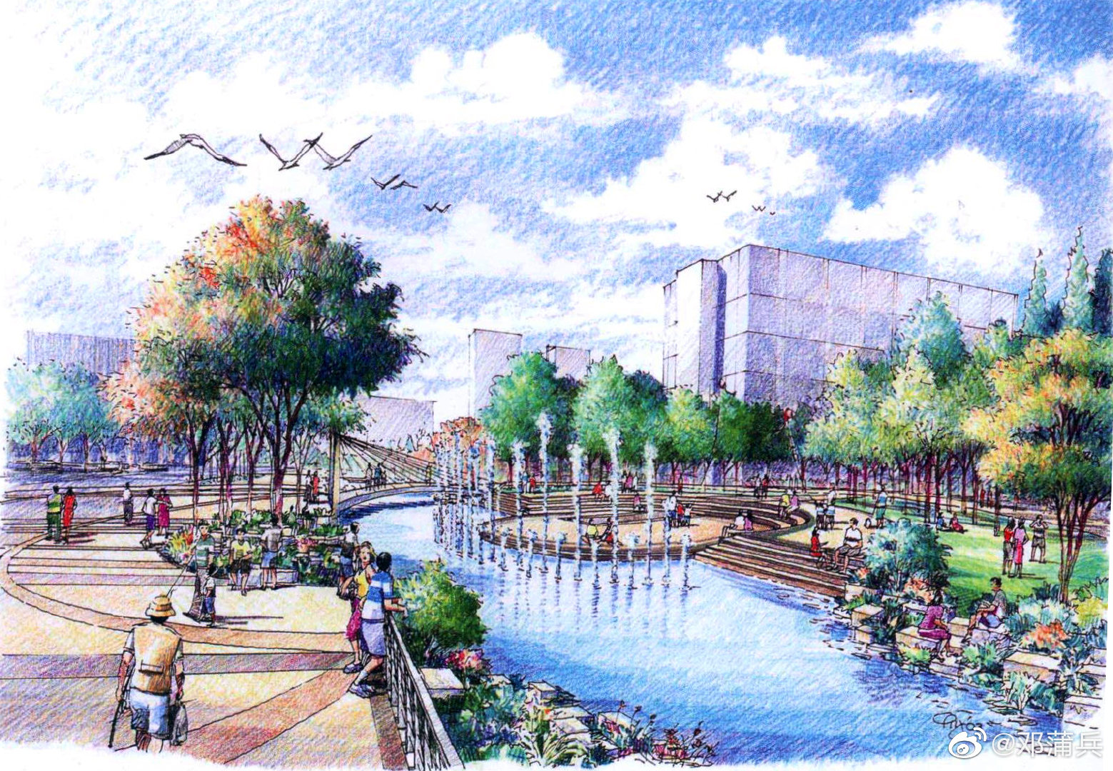 一组彩铅景观空间表达, 前三张细腻的氛围表达,后面几张简洁而快速