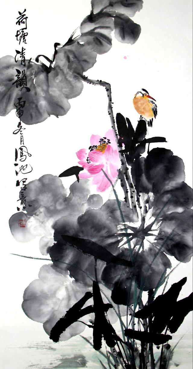 浦上生绿烟,波底荡红云,画家刘凤池水墨荷花别样红