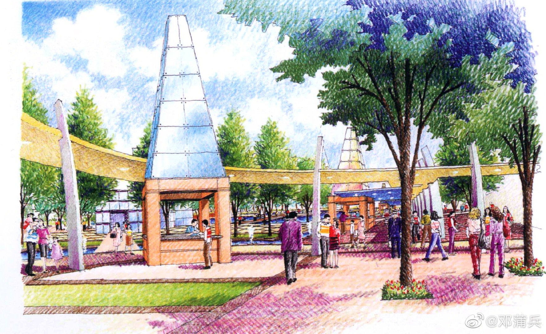 一组彩铅景观空间表达, 前三张细腻的氛围表达,后面几张简洁而快速