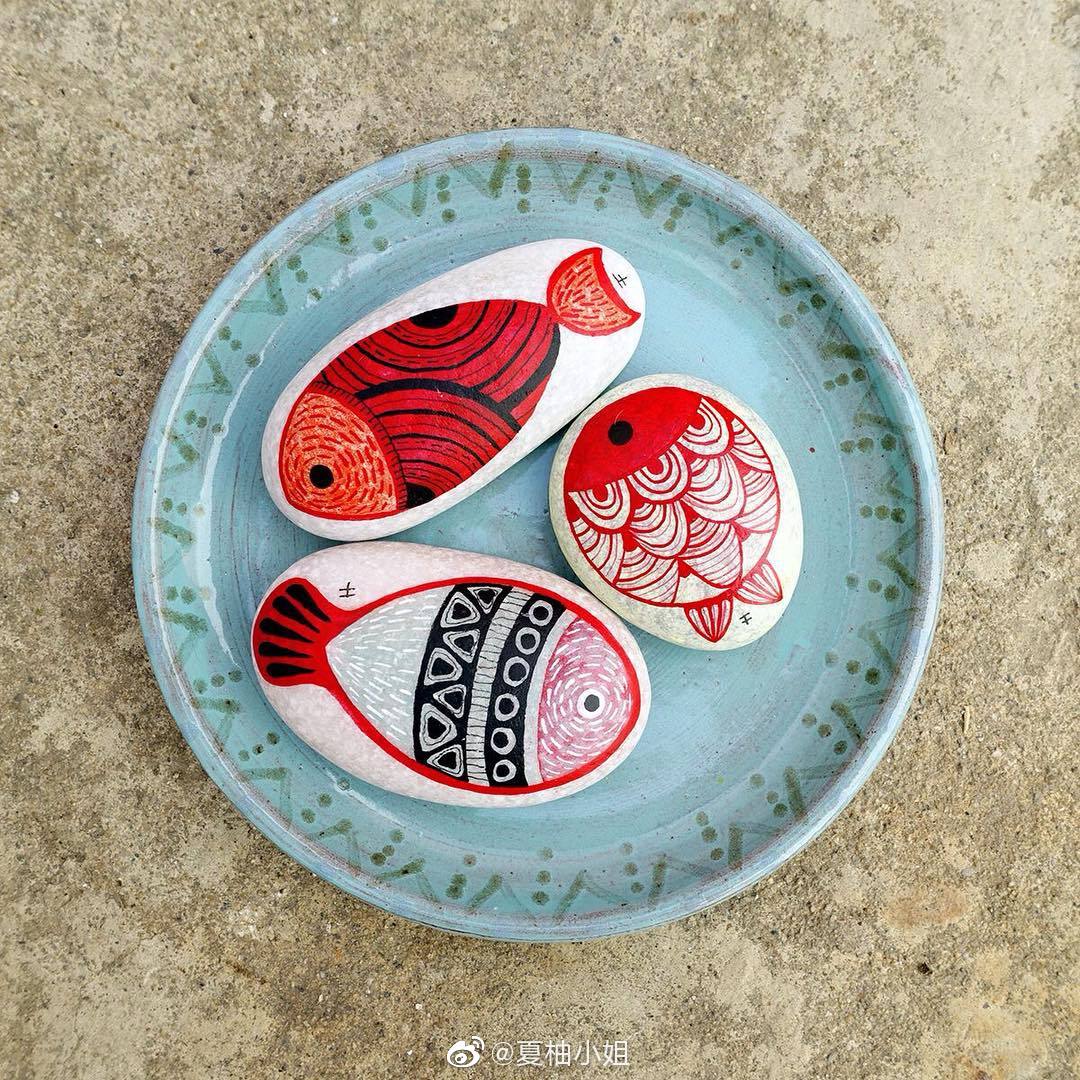 小鱼涂鸦石头画,萌萌哒!