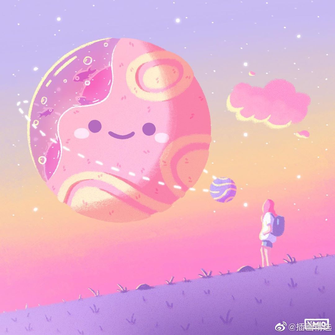 糖果色的星空插画粉粉嫩嫩的配色插画师xmmio