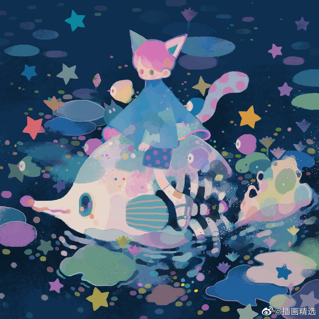 插画师明二郎插画作品,画风可爱配色清新治愈