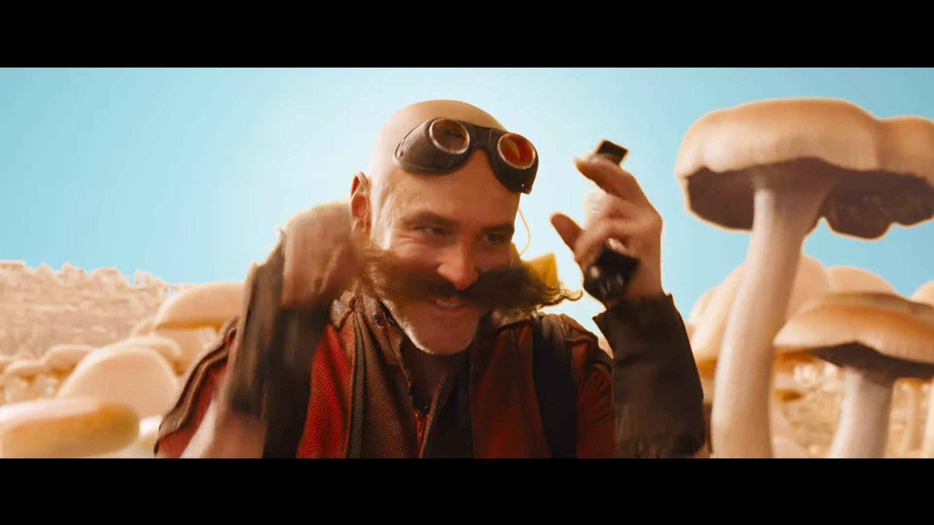 《索尼克》真人电影海报,以及金凯瑞演的蛋头博士剧照.