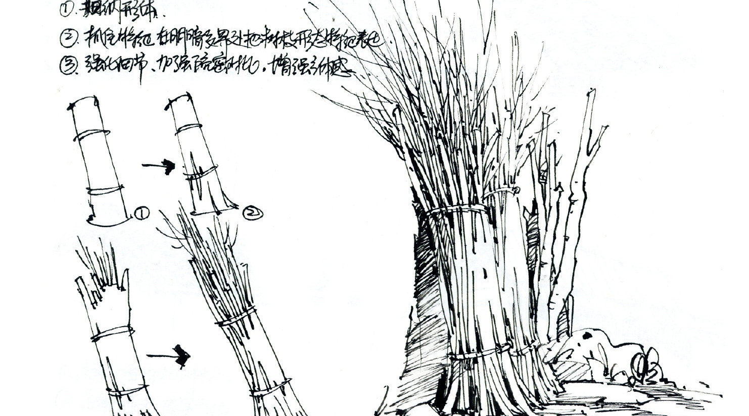 柴堆,屋顶---钢笔写生教程