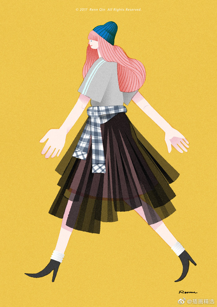 一组女生日常穿搭的插画-插画师renn qin