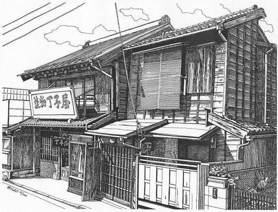 来自日本画家杉山八郎的建筑钢笔画作