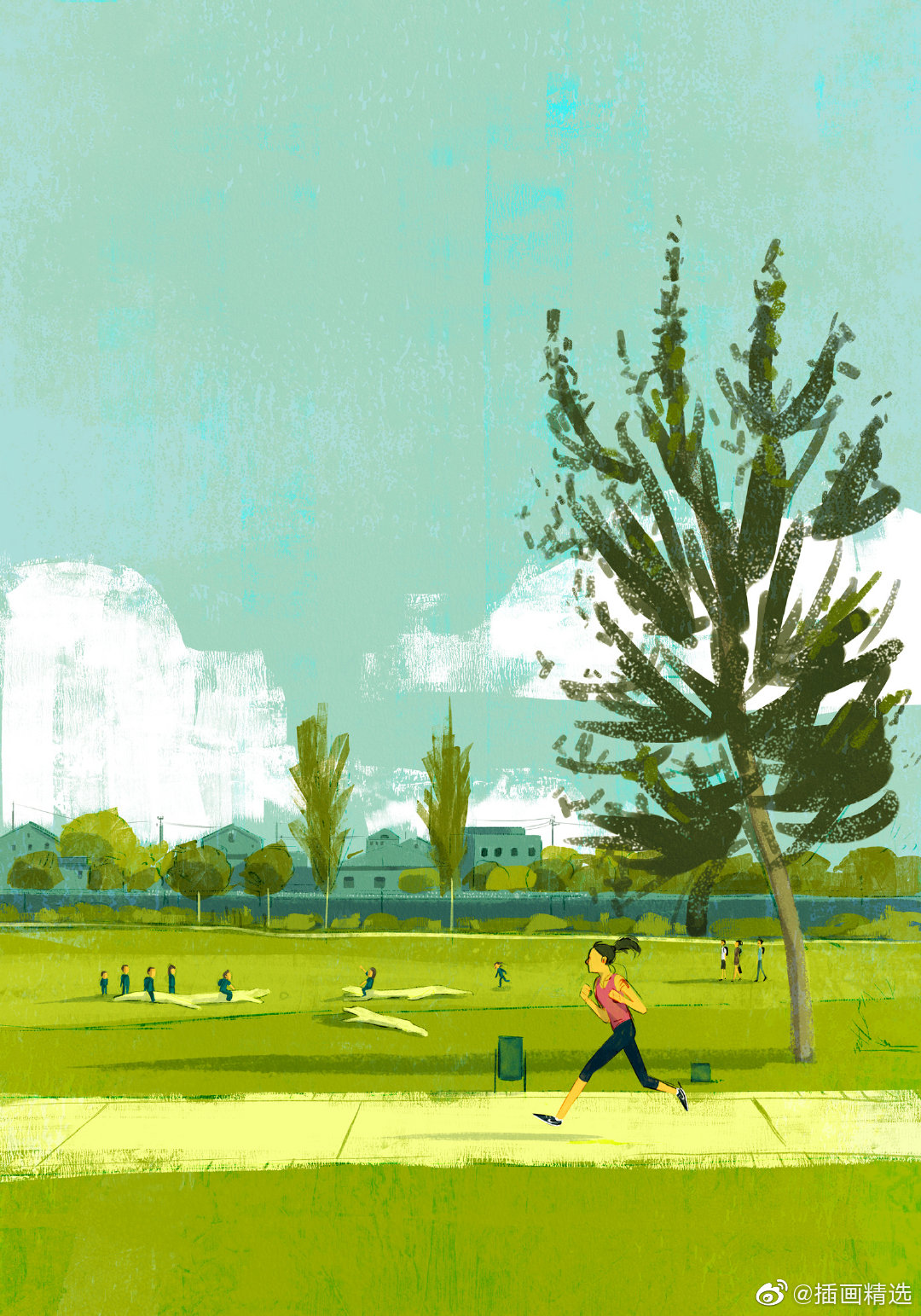 vidal笔下的夏天以夏天的绿色作为主色调大面积绘制了树林和海洋画面