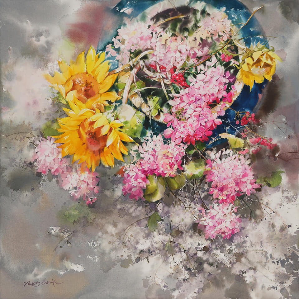 分享一组韩国水彩画家金英善的花卉作品