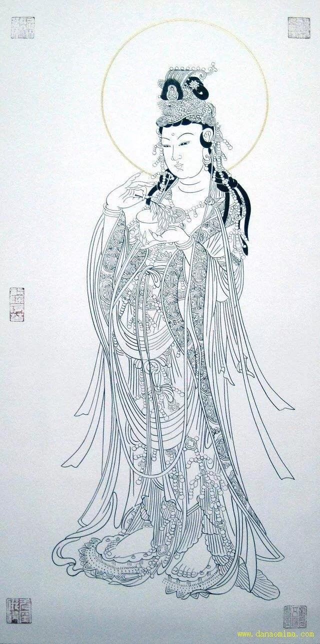 观音菩萨高清线稿阿弥陀佛大慈大悲转发迎好运