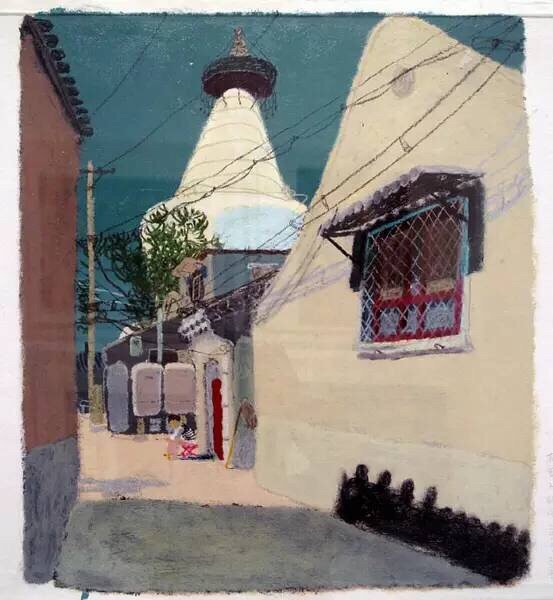 画家王玉平笔下的北京巧藏于拙的丙烯油画棒绘画