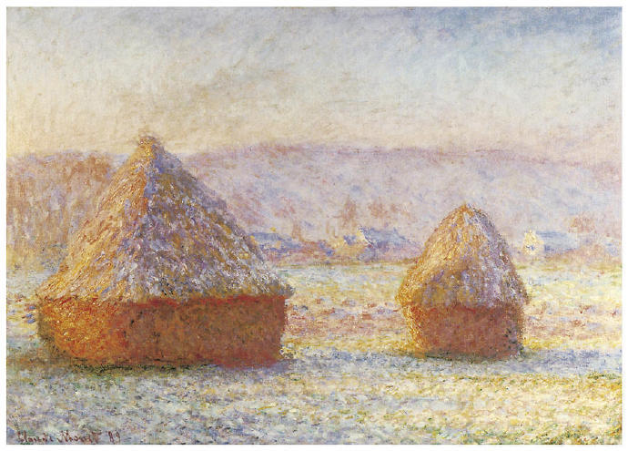 莫奈的干草堆 在1888到1889年的这段时间里,莫奈痴迷的画着麦垛