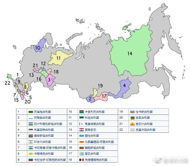 俄罗斯本就是一个联邦如今俄罗斯联邦内有22个自治共和国