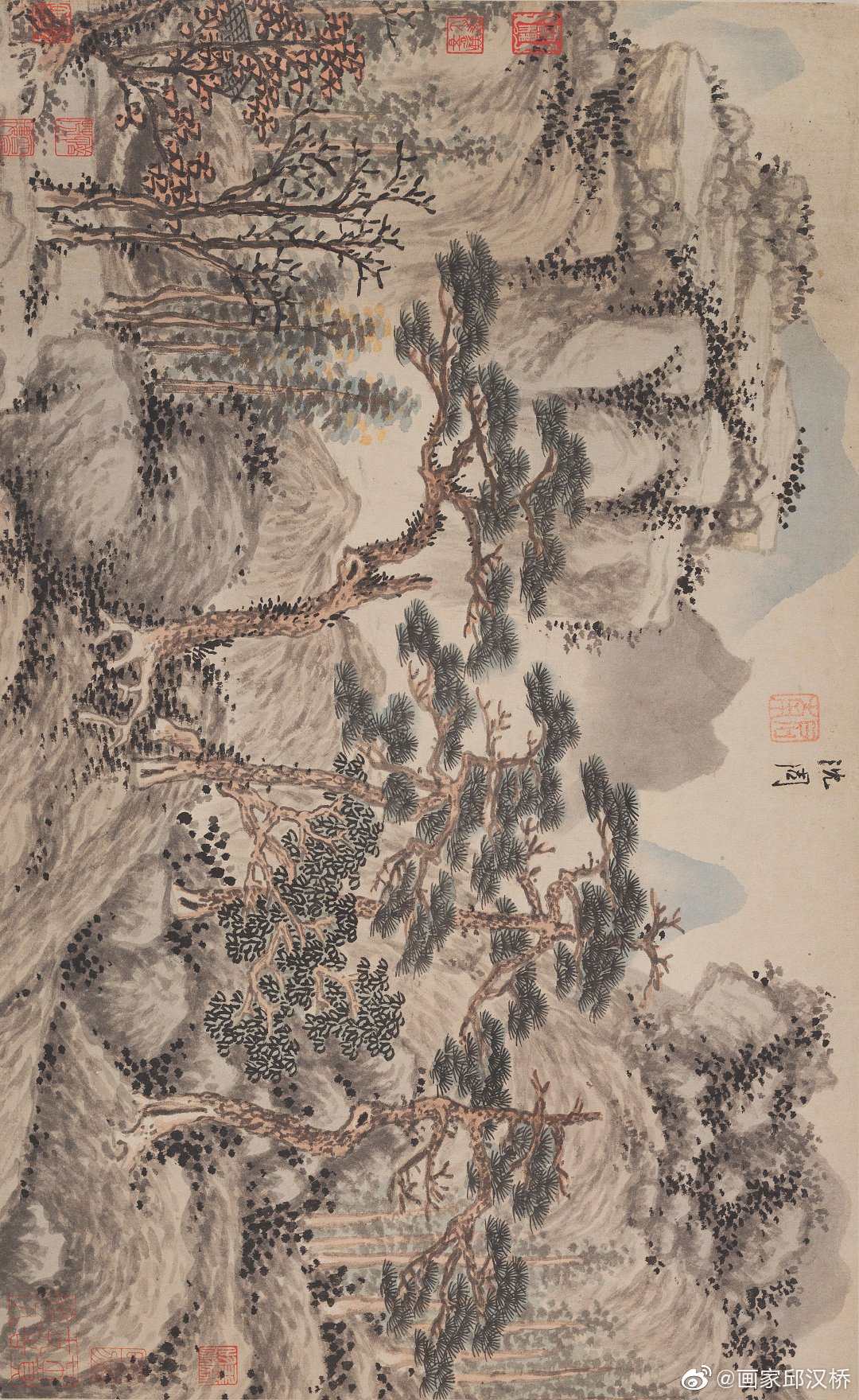 《四松图》,明代,沈周,水墨设色,纵60.3厘米,横154厘米