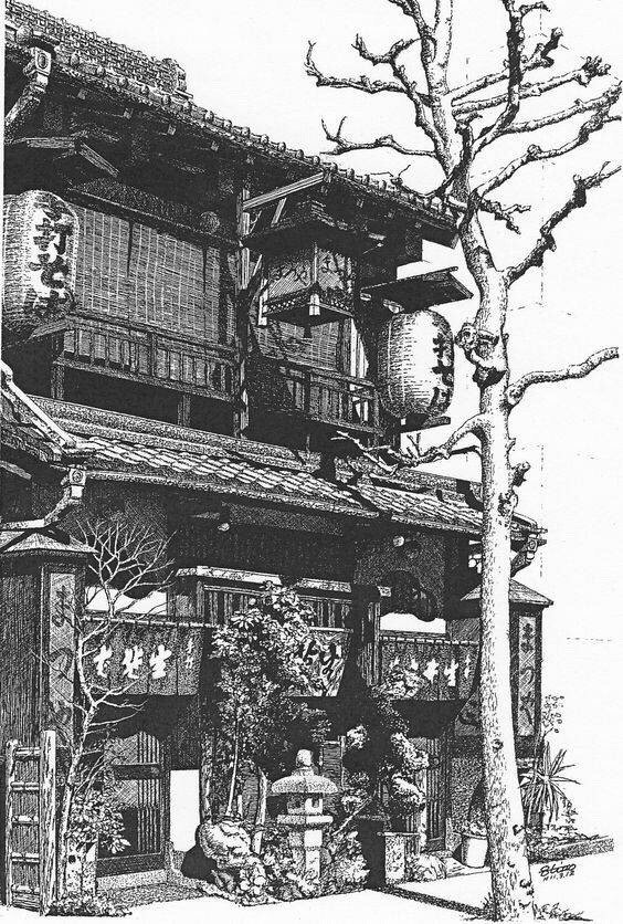 来自日本画家杉山八郎的建筑钢笔画作