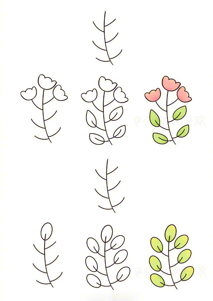 以小树杈为基础教你画各种植物简笔画马住教小朋友