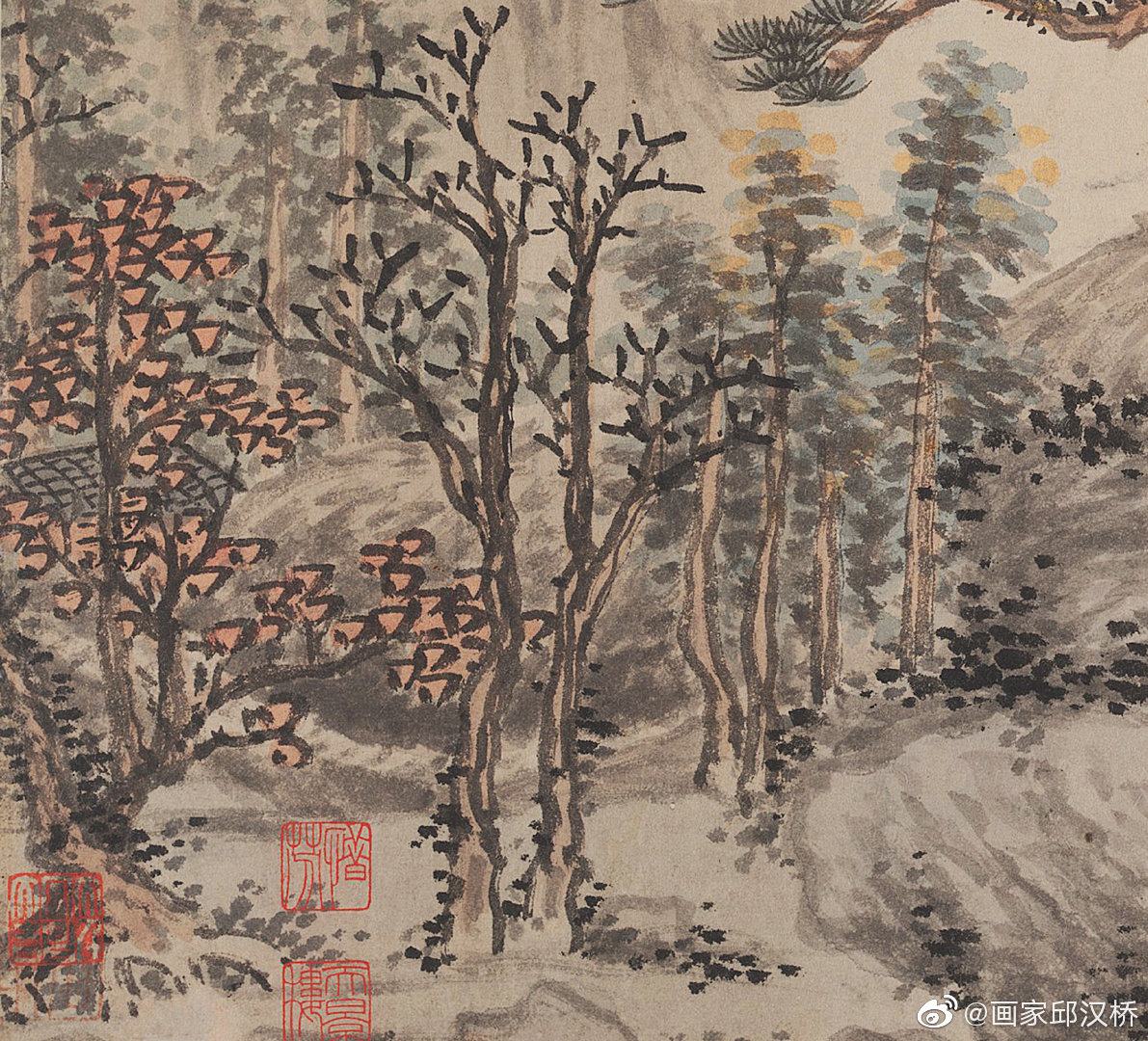 四松图明代沈周水墨设色纵603厘米横154厘米