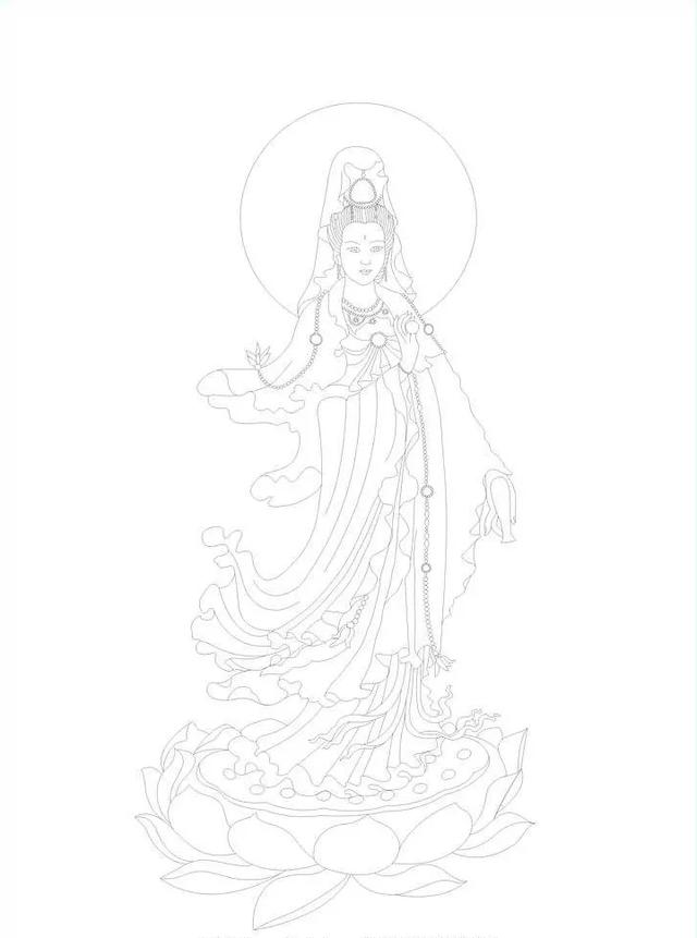 观音菩萨高清线稿阿弥陀佛大慈大悲转发迎好运