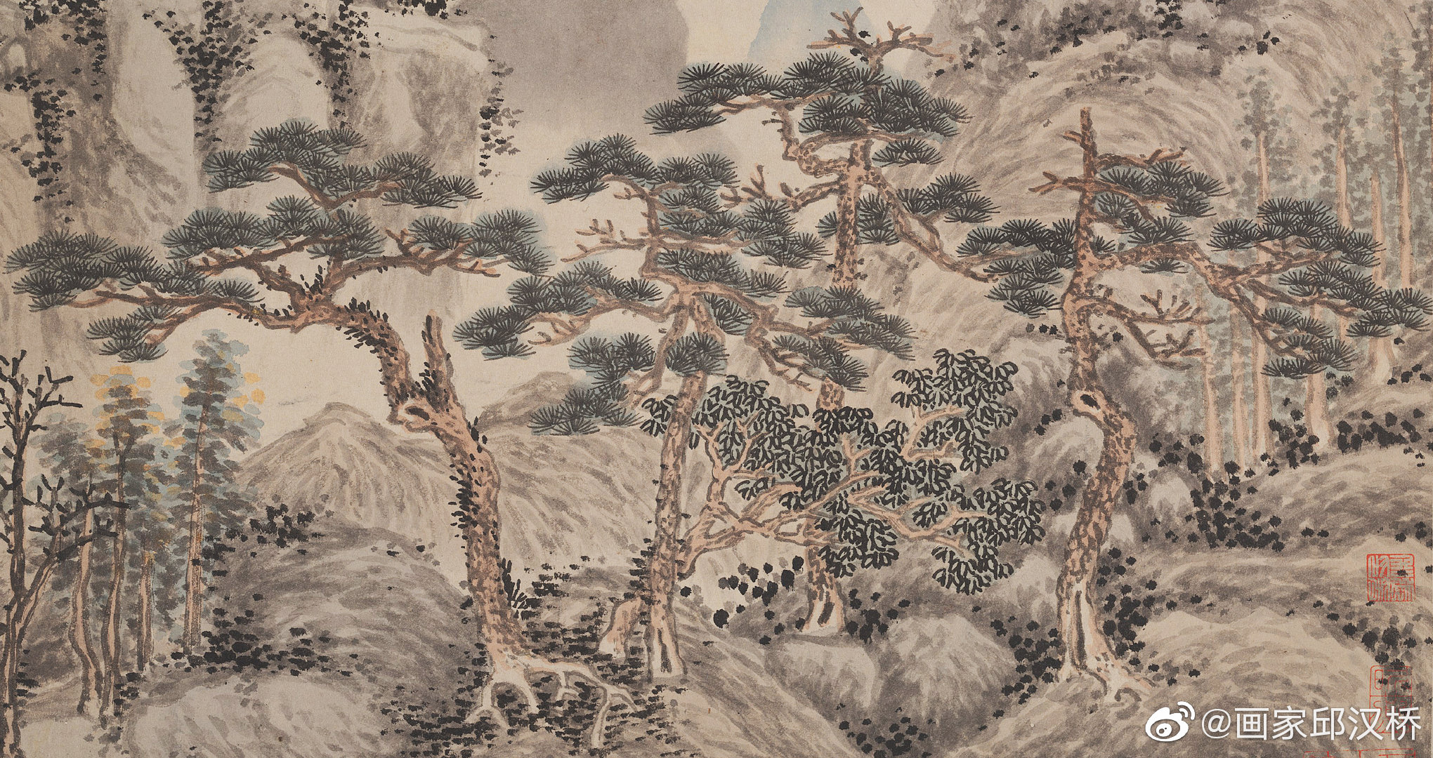 四松图明代沈周水墨设色纵603厘米横154厘米
