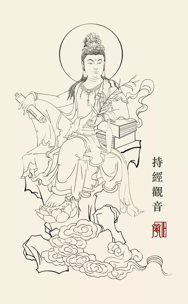 观音菩萨高清线稿阿弥陀佛大慈大悲转发迎好运