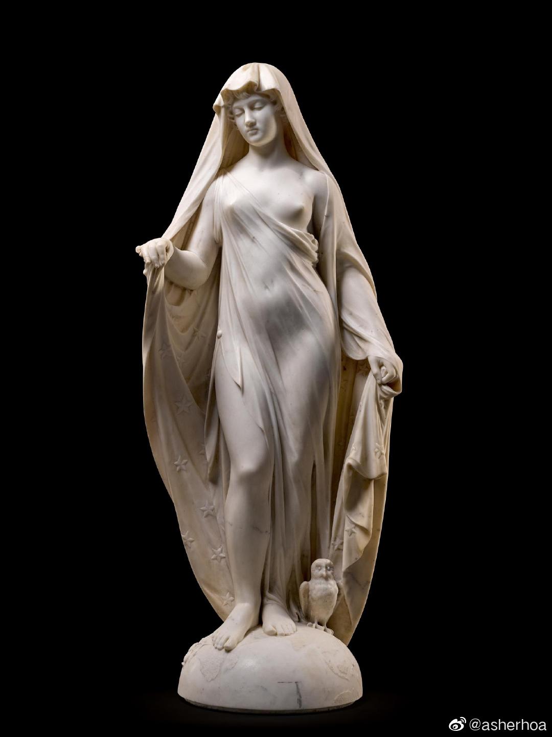 19世纪制作于英国或意大利的大理石雕塑夜之女神高119cm