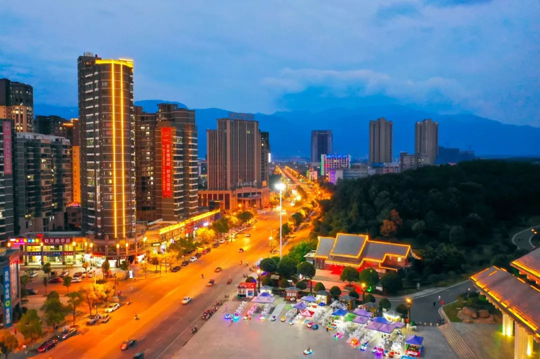 为九江柴桑区打call, 空中俯瞰沙河,夜色流光溢彩