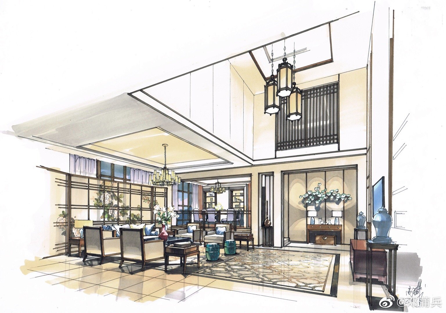 一组手绘空间马克笔表现欣赏—-庐山特训营高翌崴老师