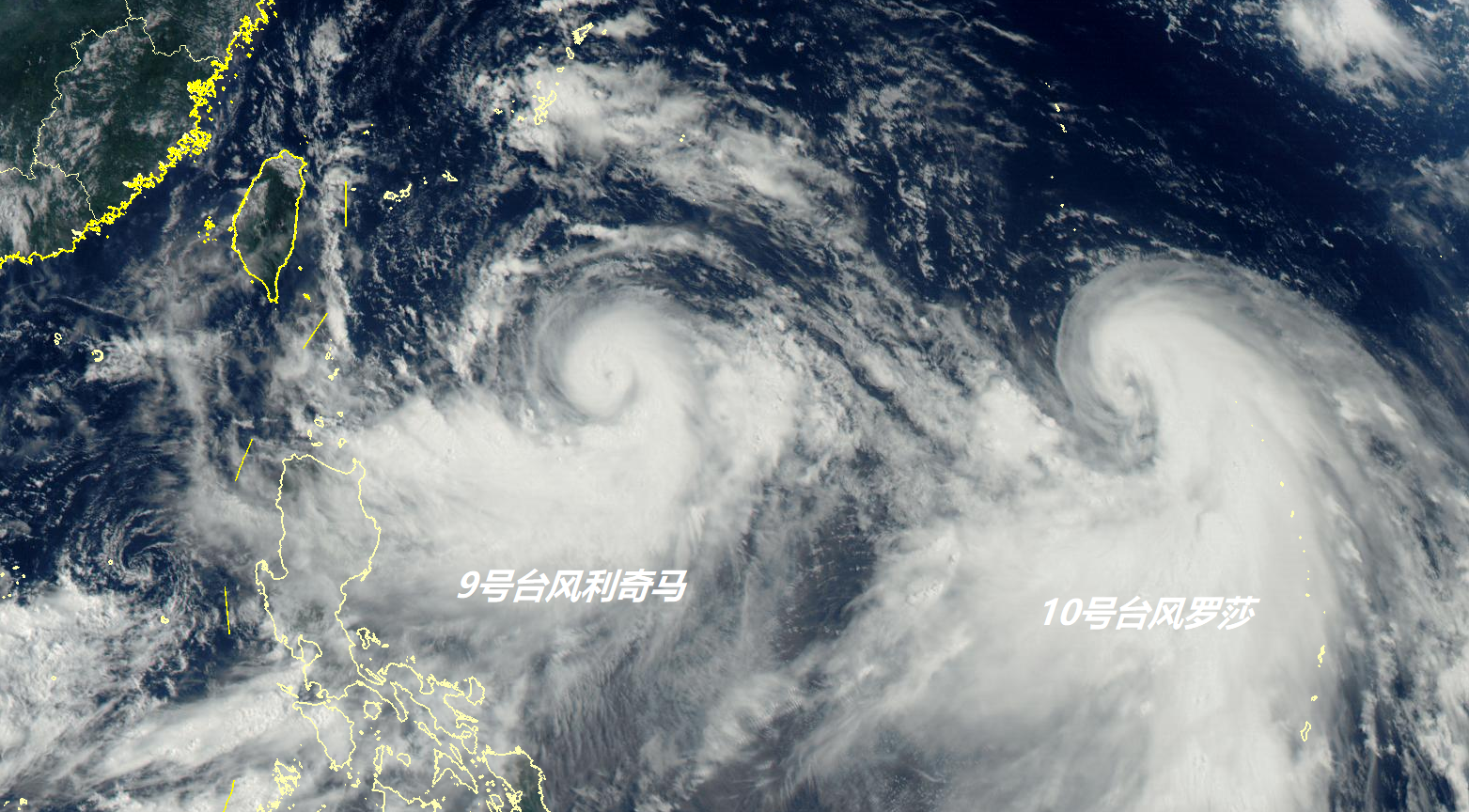 利奇马罗莎双台风风眼突现,或都直奔强台风!利奇马路径仍波动大
