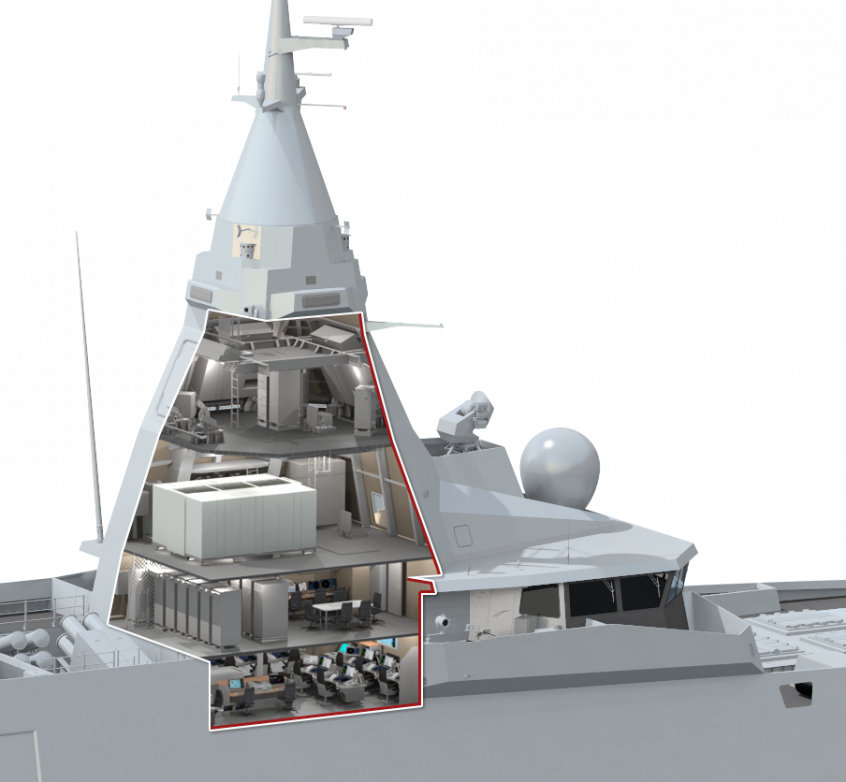 法国海军新一代fti"巨浪"级中型防空护卫舰的传感器测试桅杆被拖到