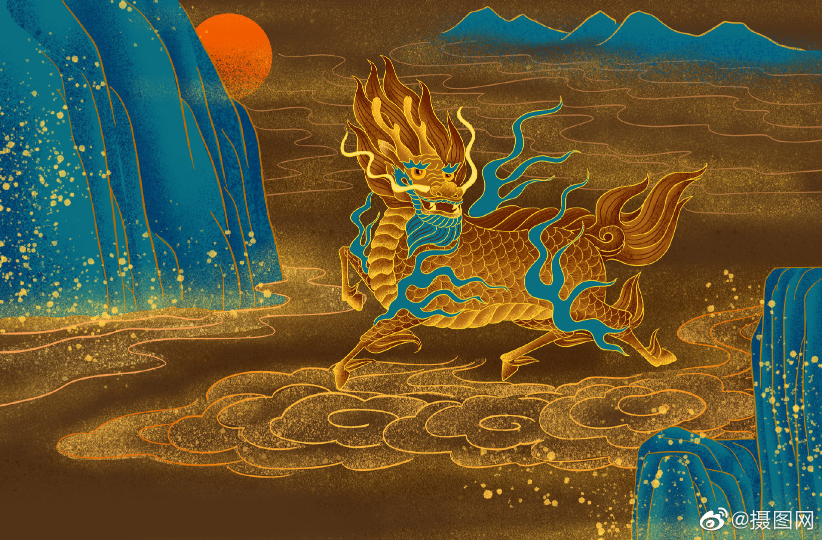 中国风烫金创意插画分享 锦鲤,龙凤,仙鹤……绚丽色彩下的独特中国