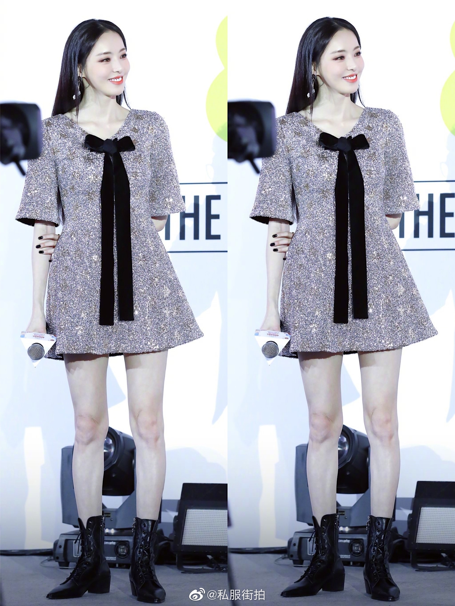 长腿姐姐李多喜化身圣诞小精灵,以一袭银色亮片裙出席活动