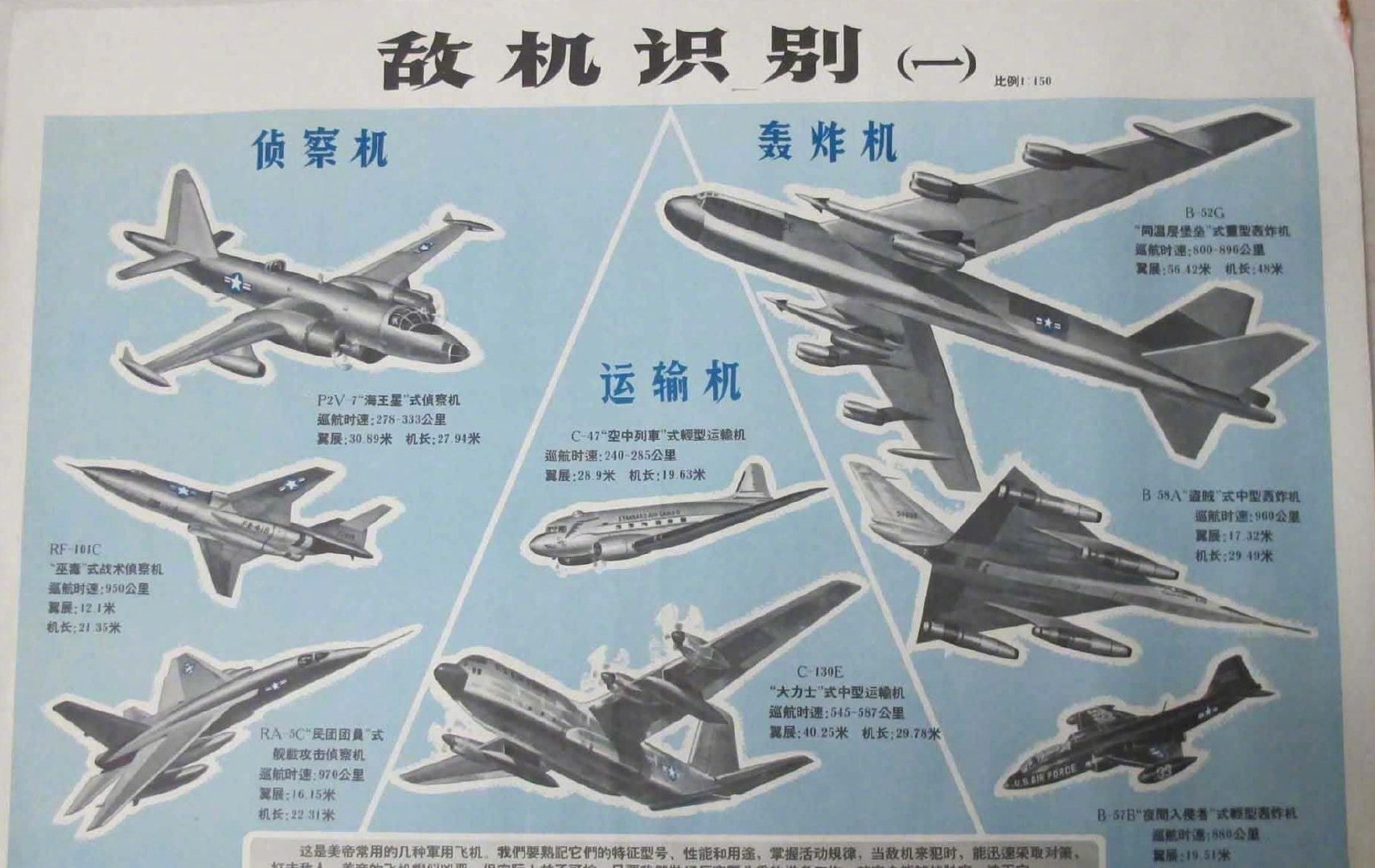 70年代我军绘制的敌机识别图示