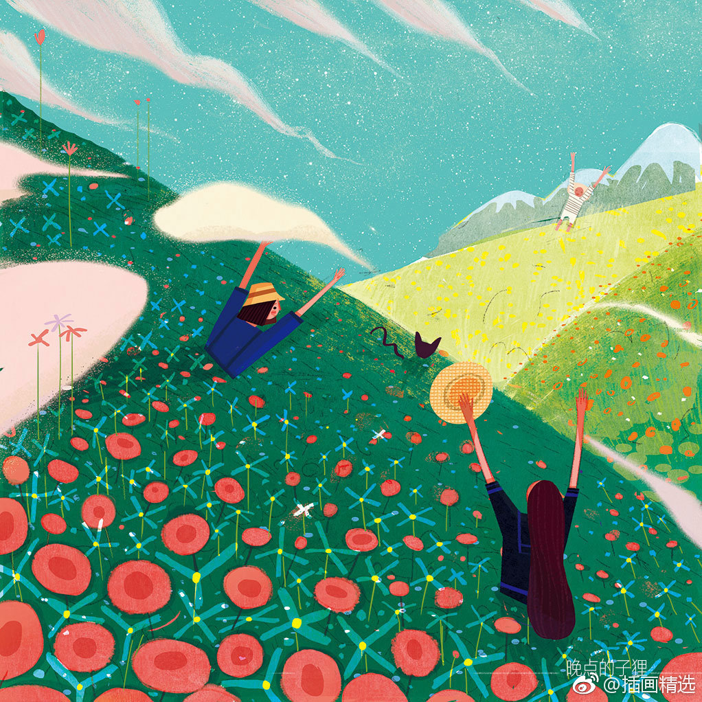 一组有关春天的插画清新舒适美好的画风与纹理每一幅都流露着草长莺