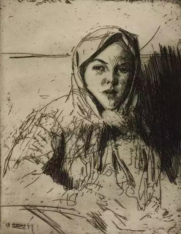 画家和他的妻子,1890年『 素描作品 』线条的指挥家佐恩已经达到一种