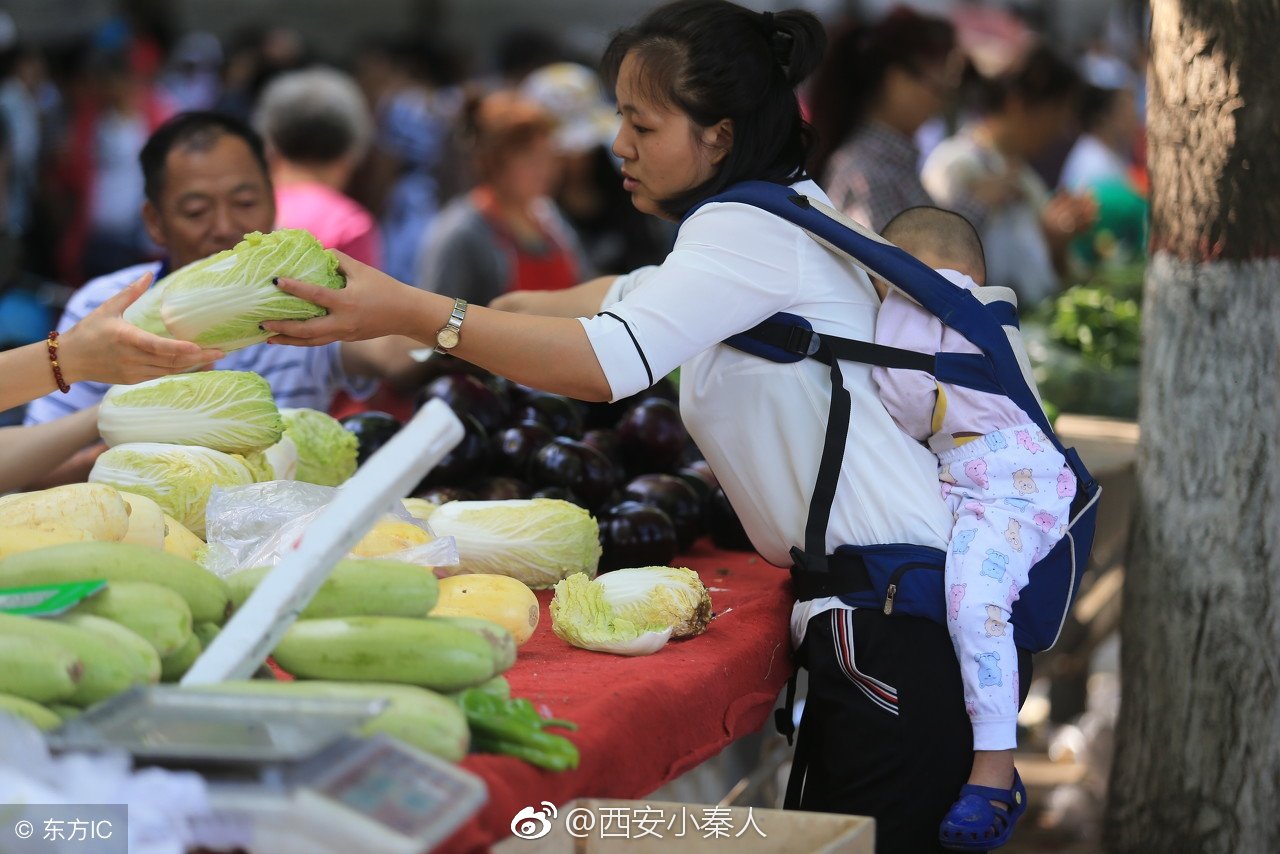 最美袋鼠妈妈背1岁男孩早市卖菜,成为菜市场最美风景