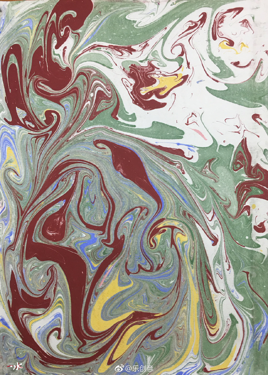 湿拓画《天女散花》《动感脸谱》《龙凤吉祥》.@乐创意