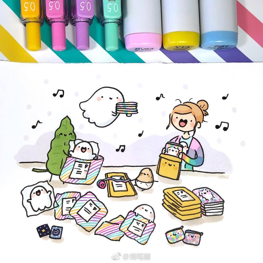 一堆敲可爱的马克笔手绘简笔画(by:kirakiradoodles)|马克笔|简笔画_新浪新闻