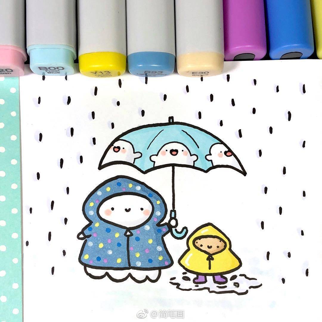 一堆敲可爱的马克笔手绘简笔画(by:kirakiradoodles)|马克笔|简笔画_新浪新闻