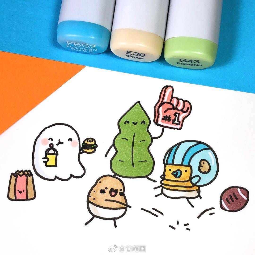 一堆敲可爱的马克笔手绘简笔画（by：kirakiradoodles）|马克笔|简笔画_新浪新闻