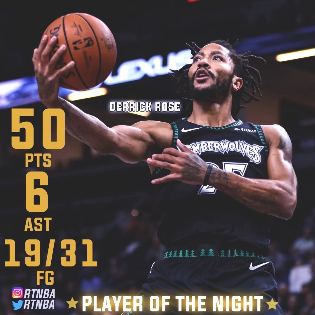 罗斯单场50分表现获2018-19赛季高光时刻奖