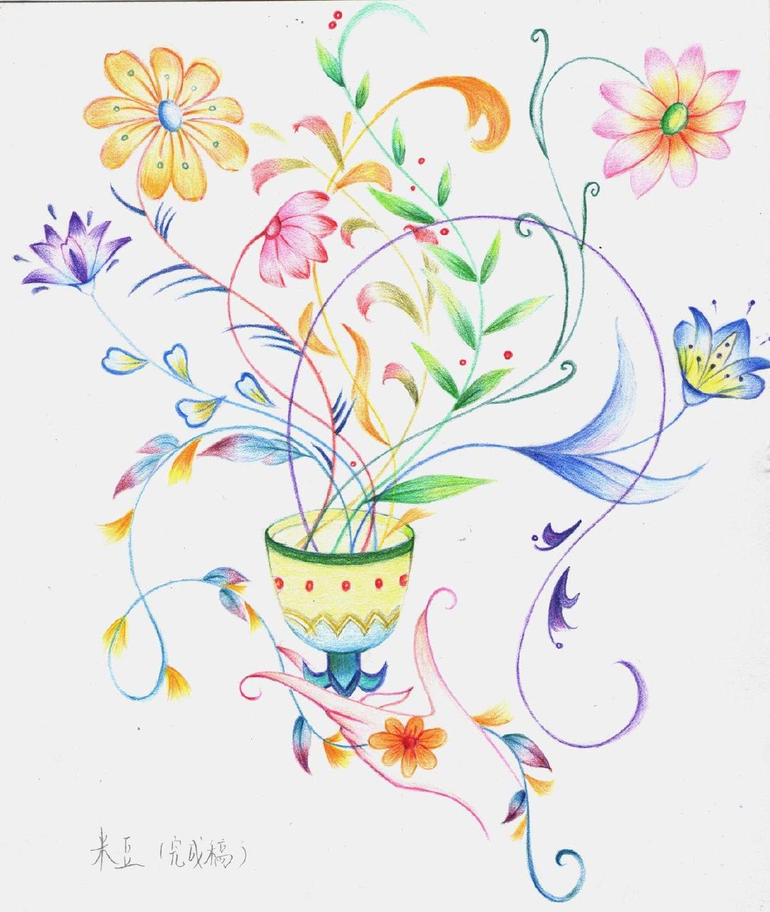 用线条塑造画面的神秘感,彩铅手绘教程,凤尾花20.