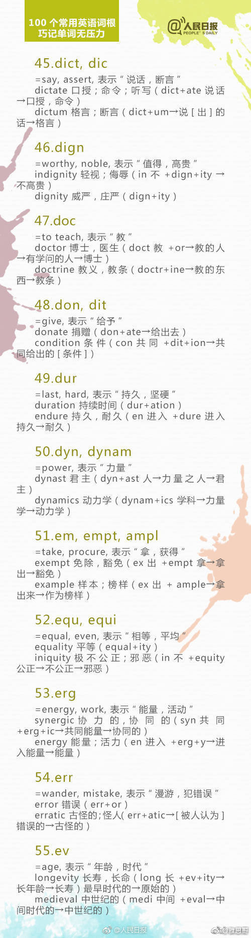 100个常用英语词根