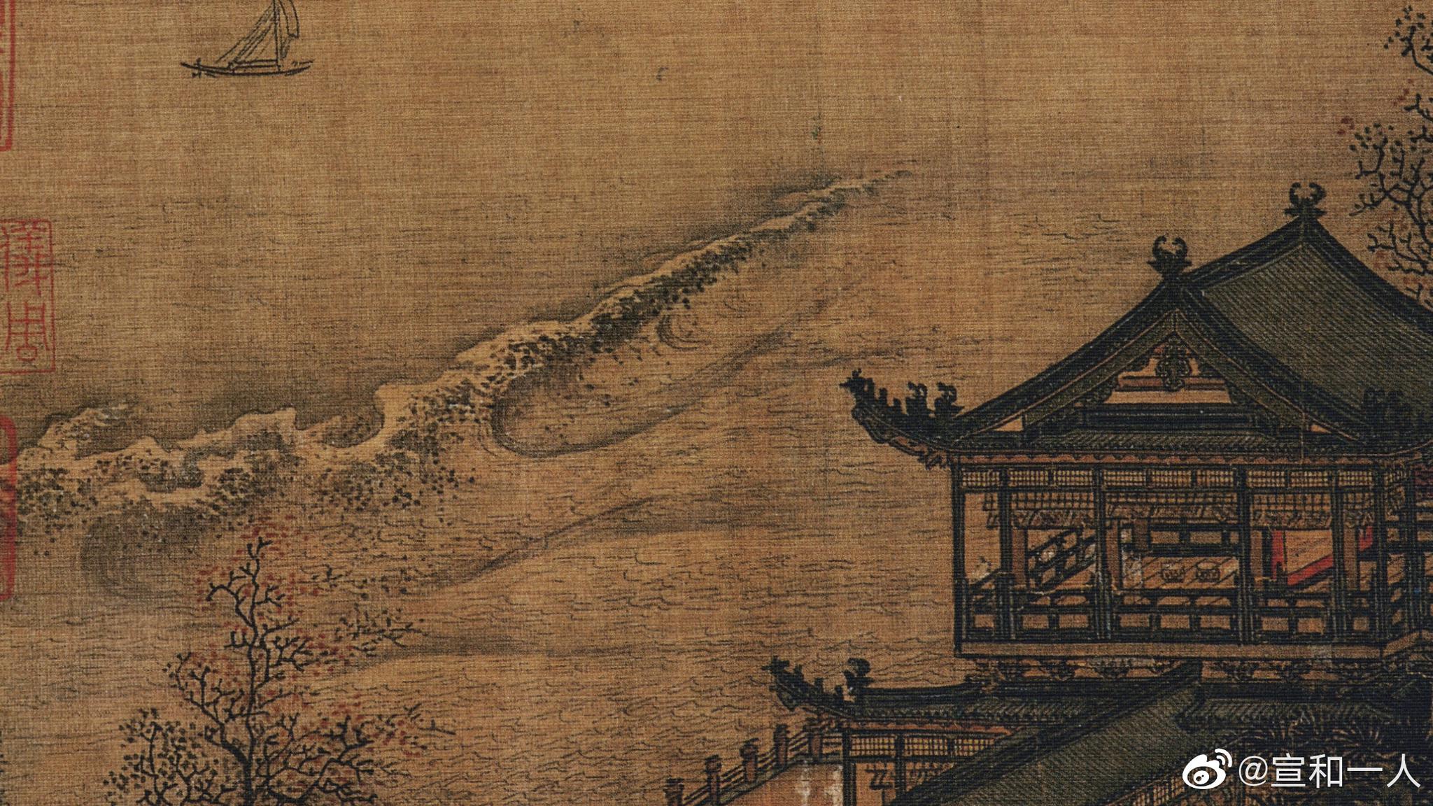 钱塘观潮图全卷李嵩存疑南宋无款绢本长卷设色