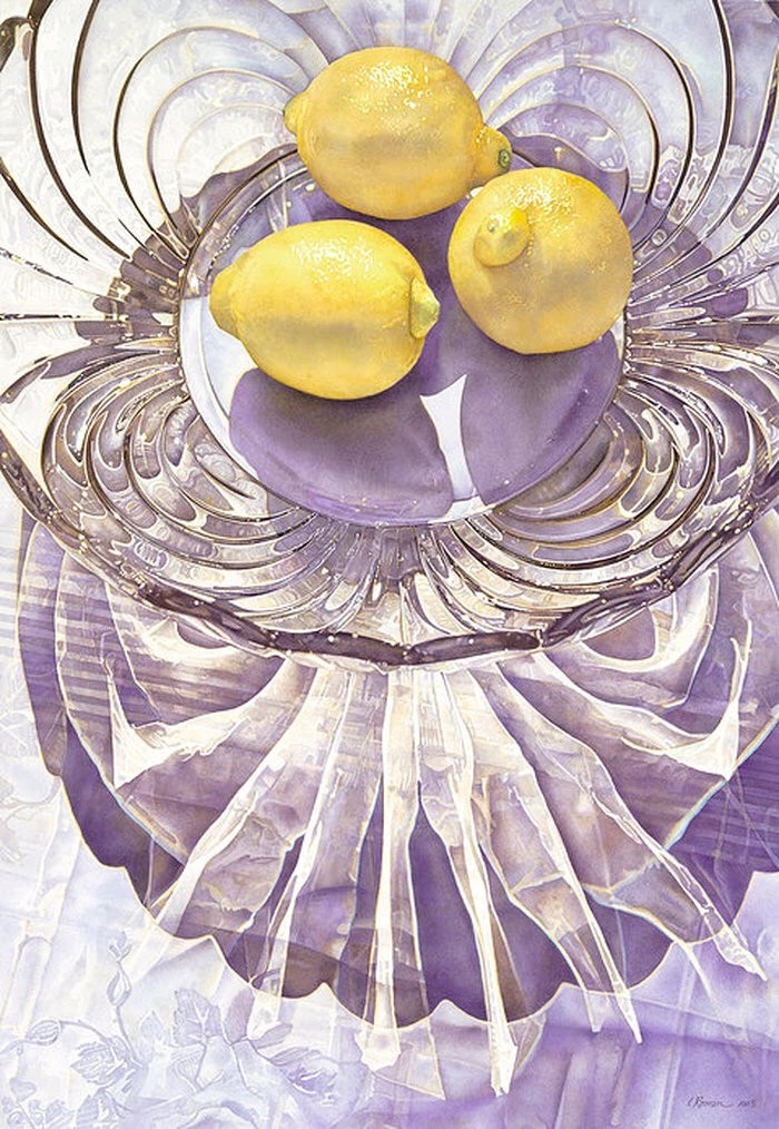 来自美国的水彩女画家irena roman的水彩玻璃器皿作品